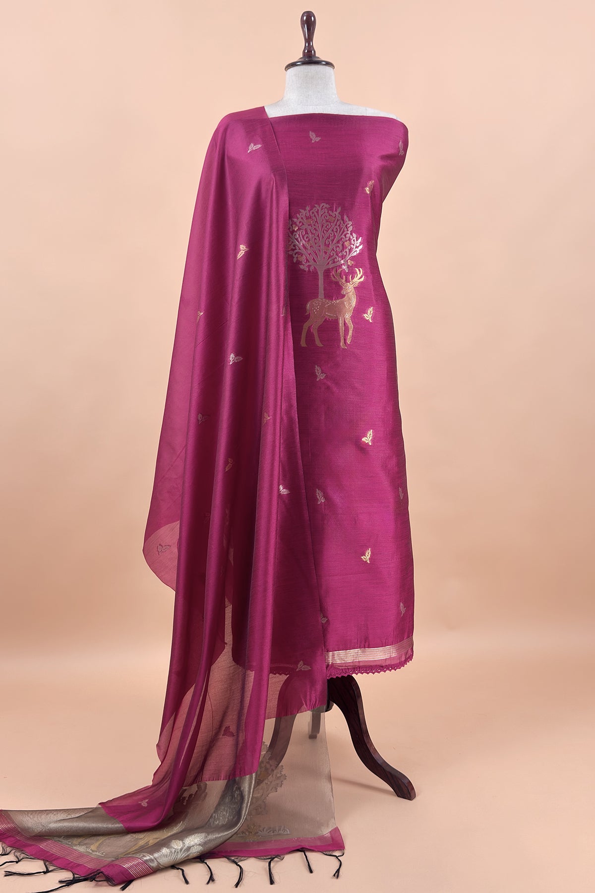 Silk Suit With Golden Jamdani Weaving

