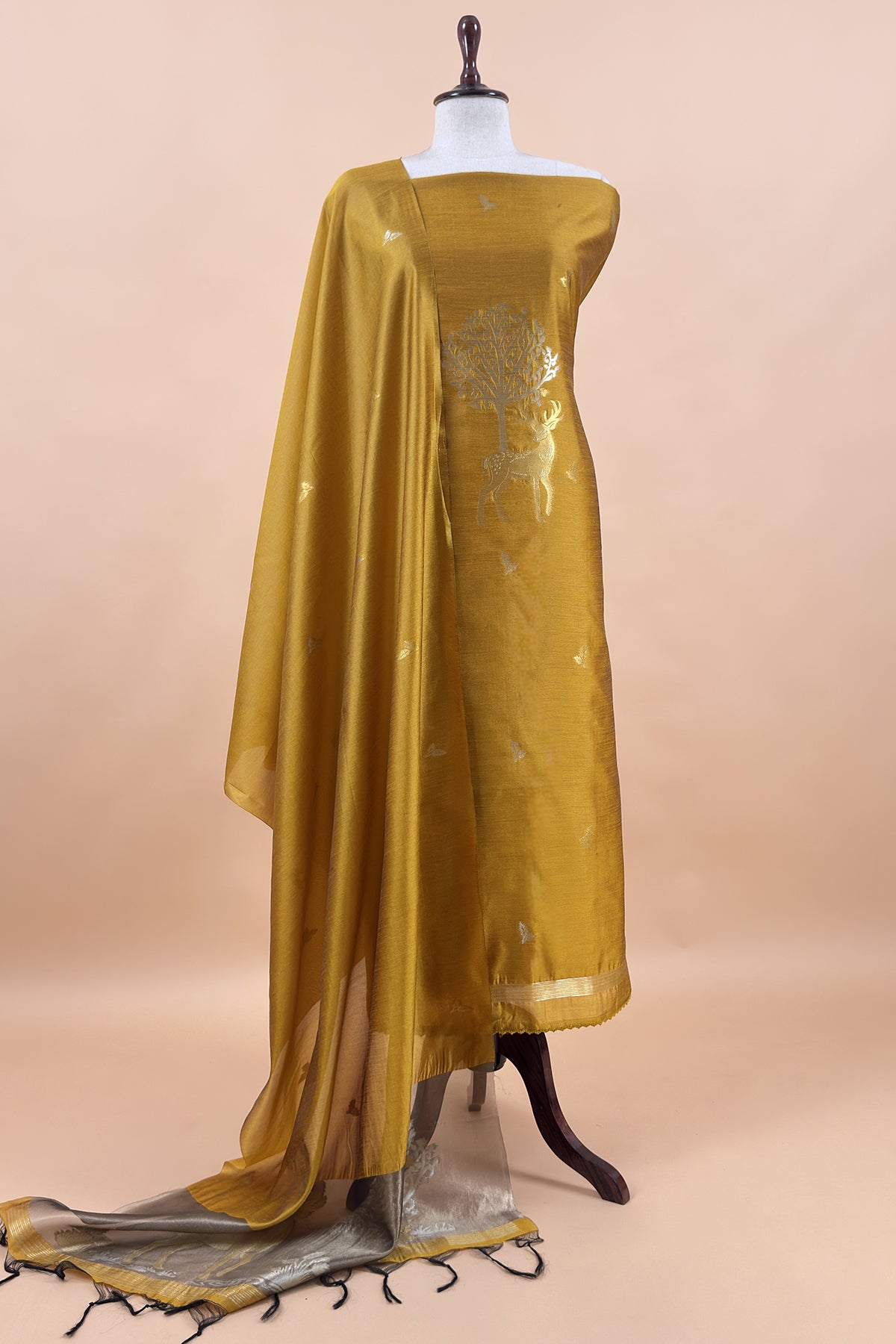 Silk Suit With Golden Jamdani Weaving

