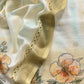 White And Mustard Foral Chanderi Blend Unstitched Suit With Zari Weaving