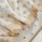 White With Yellow Embroidered Unstitched Mulmul Suit With Scalloped Border.