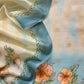 White And Sky Blue Foral Chanderi Blend Unstitched Suit With Zari Weaving
