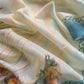 White And Sky Blue Foral Chanderi Blend Unstitched Suit With Zari Weaving