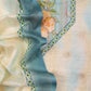 White And Sky Blue Foral Chanderi Blend Unstitched Suit With Zari Weaving
