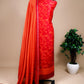 Block Print Maheswari Silk Suit With Orange Dupatta