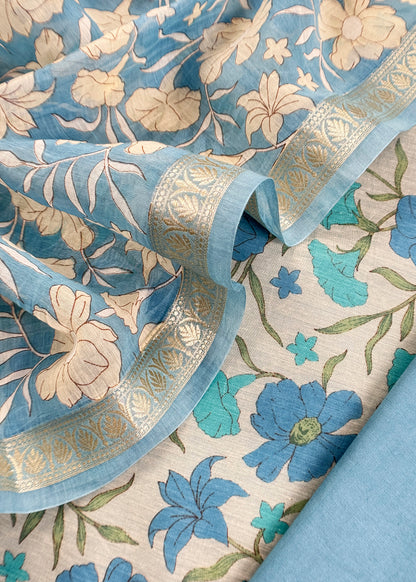Blue Pure Mul Cotton Unstitched Suit With Dupatta
