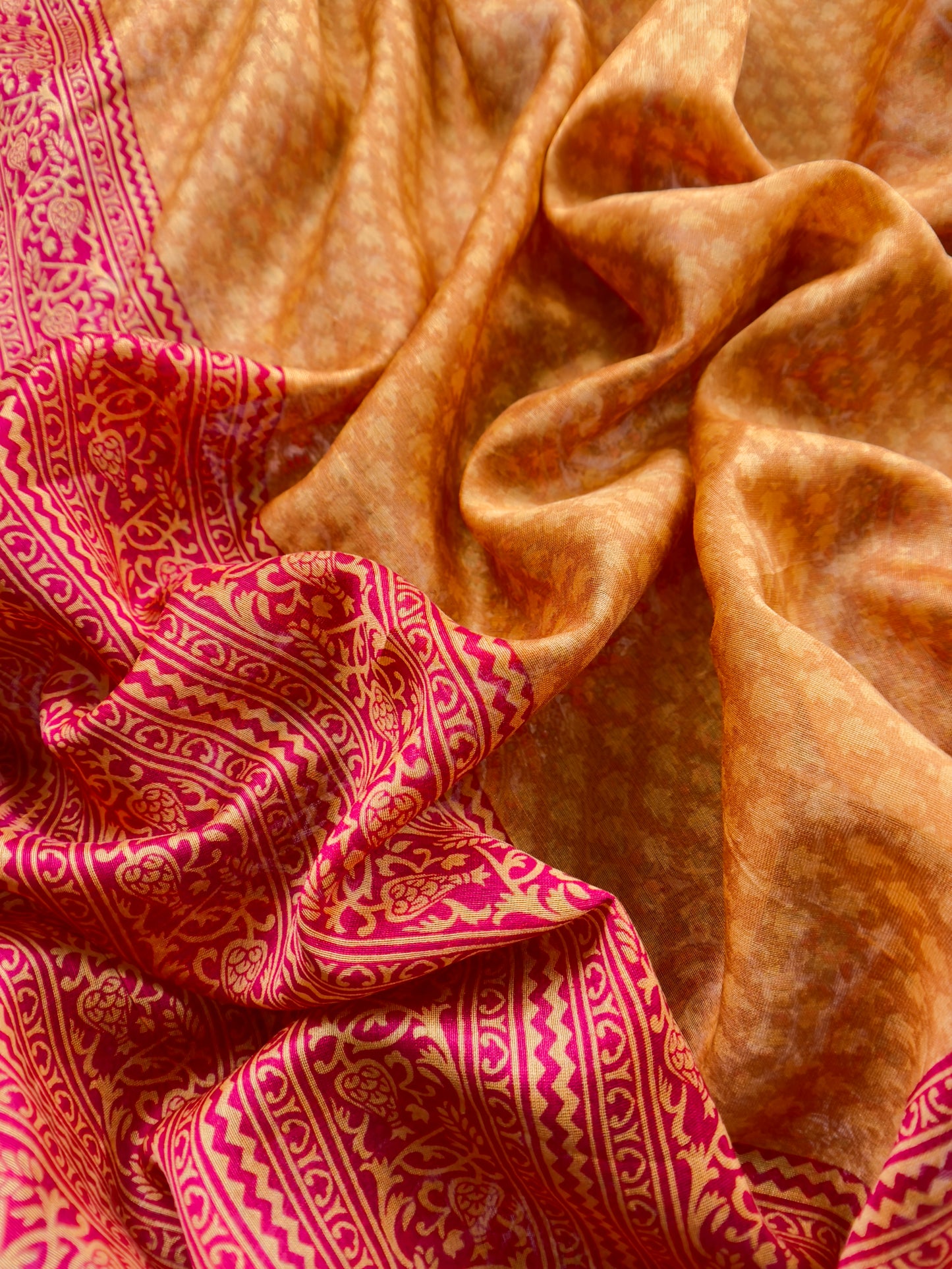 Yellow and Red Paisley Block Print Pure Maheshwari Silk Unstitched Suit