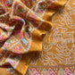 Camel Yellow Maheshwari Silk Unstitched Suit With Bandhani And Patola Print