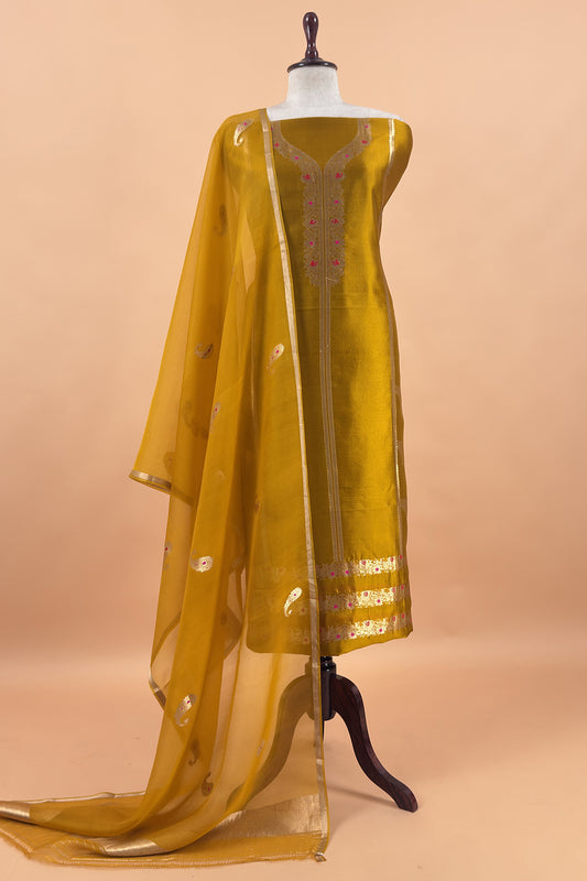 Yellow Handloom Silk Suit With Kora Silk Dupatta