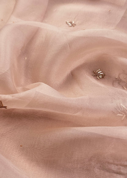 Baby Pink Pure Kora Unstitched Suit Fabric With Dabka Handwork
