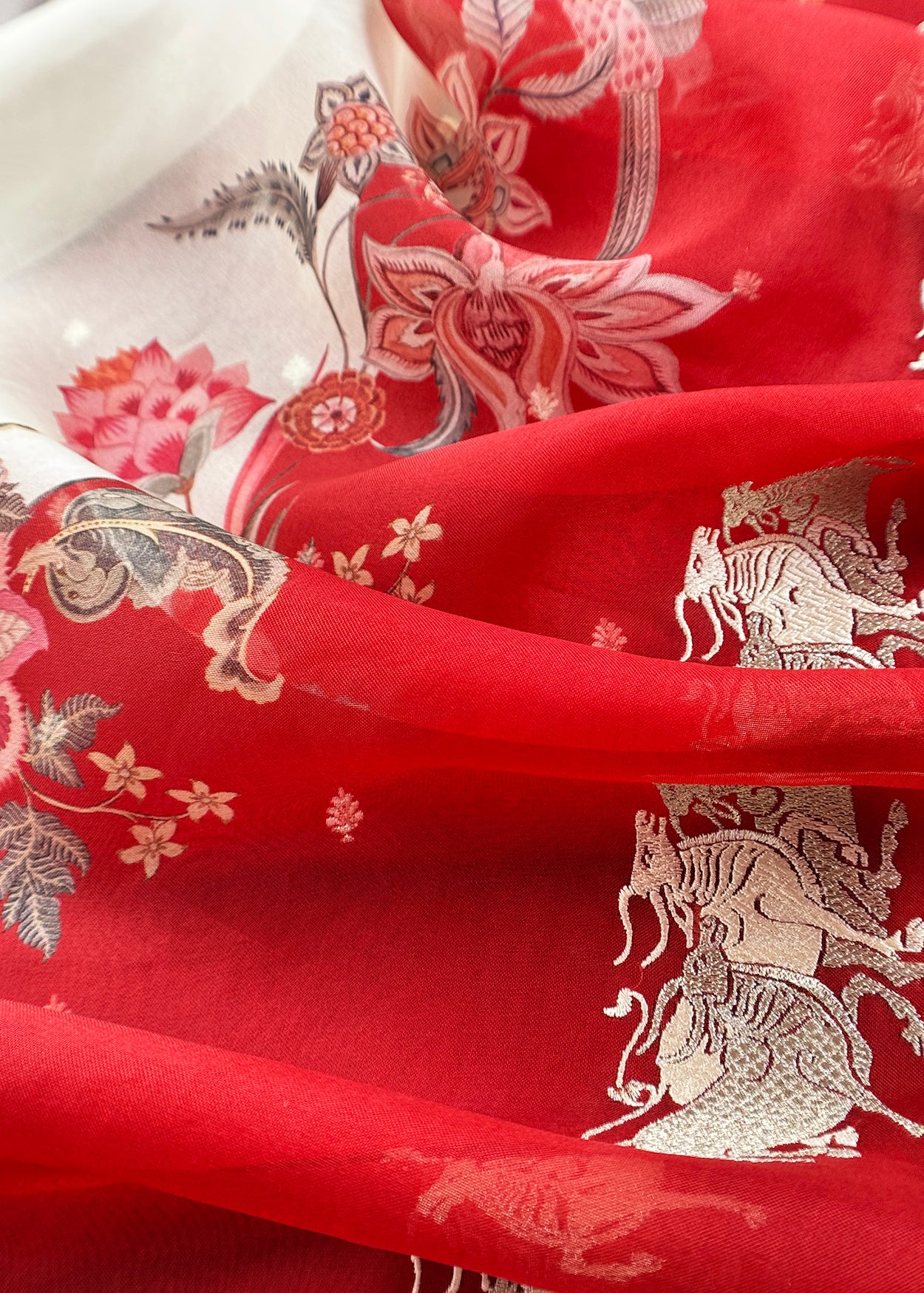 Organza silk suit with zari embroidery

