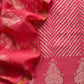 Reddish Pink Maheshwari Silk Unstitched Suit With Leheriya And Block Print