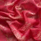 Reddish Pink Maheshwari Silk Unstitched Suit With Leheriya And Block Print