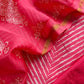 Reddish Pink Maheshwari Silk Unstitched Suit With Leheriya And Block Print