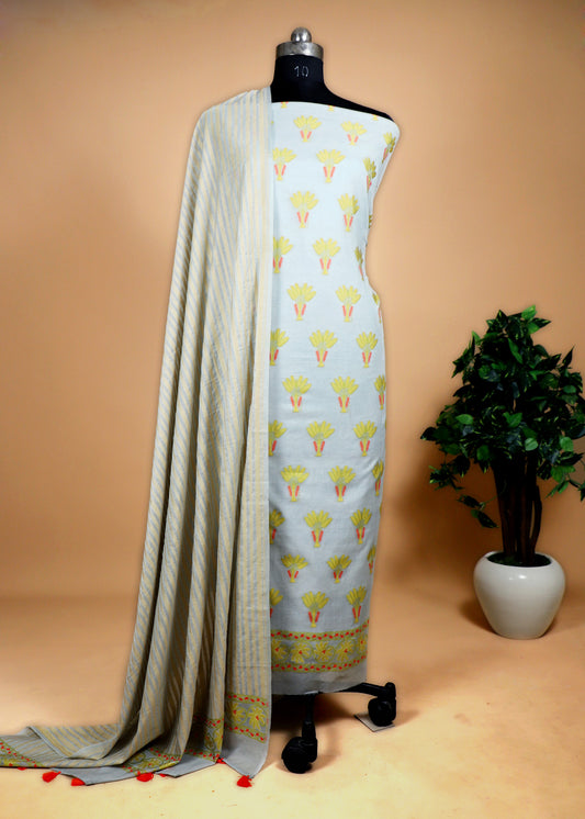 Handwoven Meenakari Unstitched Suit In Pure Cotton.