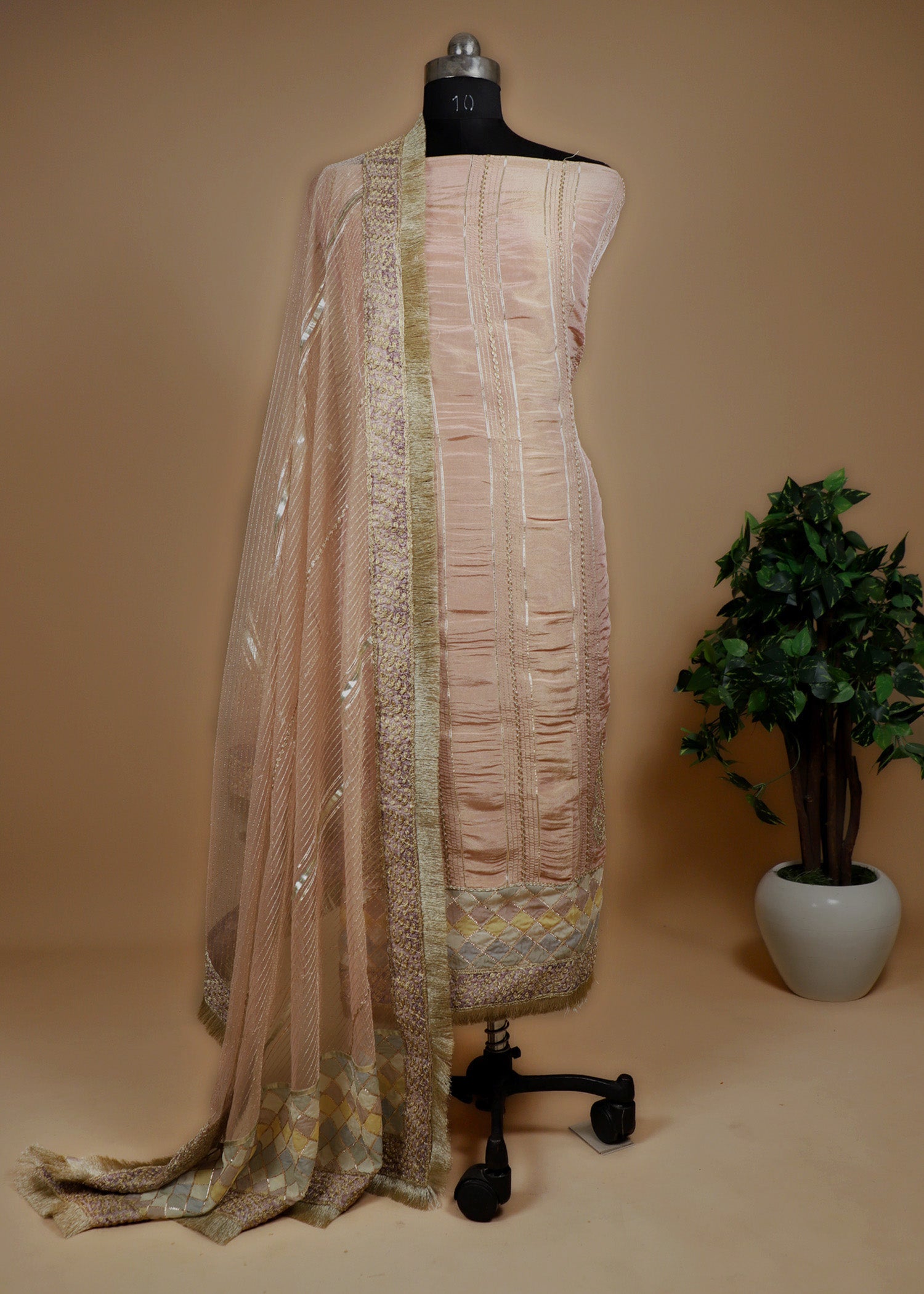 Sarvisha Silk Organza Suit (Brown)