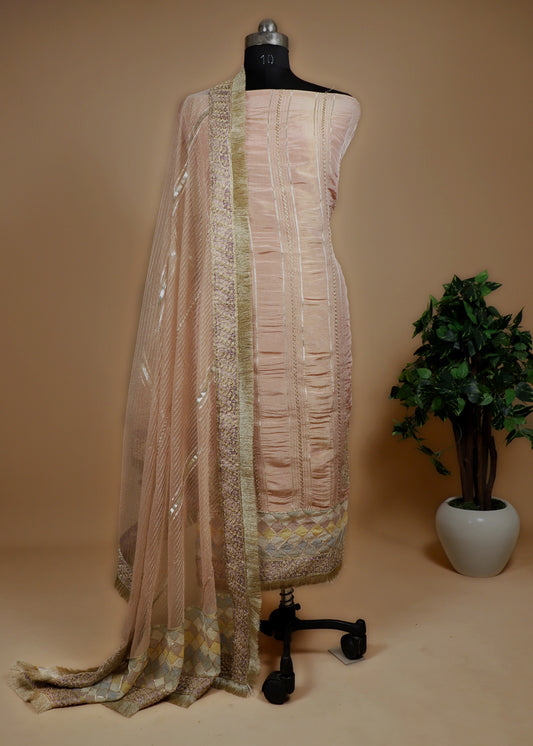 Pink Organza Tissue Suit With Net Dupatta