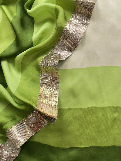 Rohit Bal Abstract Digital Print Pure Satin Silk Dupatta-Suit With Laces
