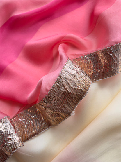Rohit Bal Abstract Digital Print Pure Satin Silk Dupatta-Suit With Laces