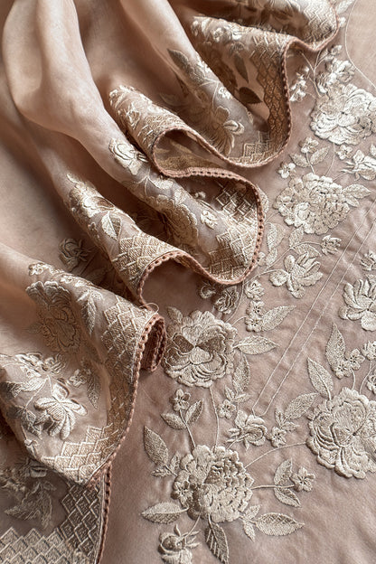 Luxury kora silk suit with parsi embroidery

