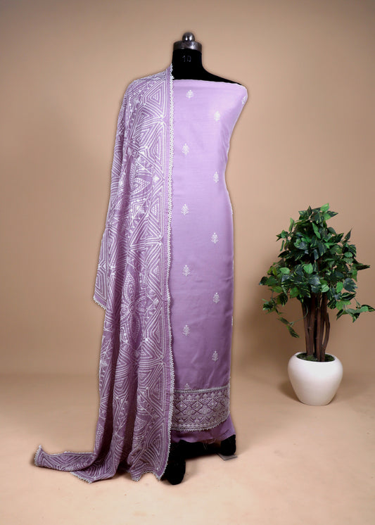 Mauve Linen Suit With Chikankari Embroidered Dupatta