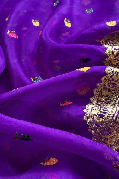 Purple Pure Kora Silk Suit With Cross Stitched Embroidery