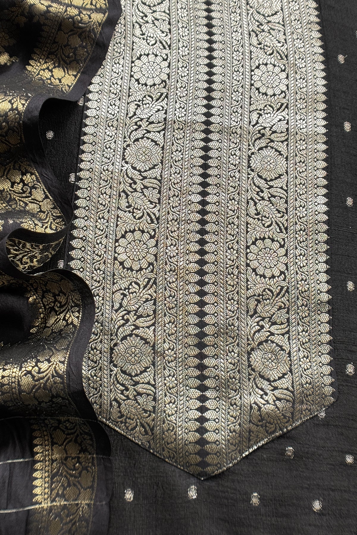 Black Pure Raw Silk Suit With Silk Floral Dupatta