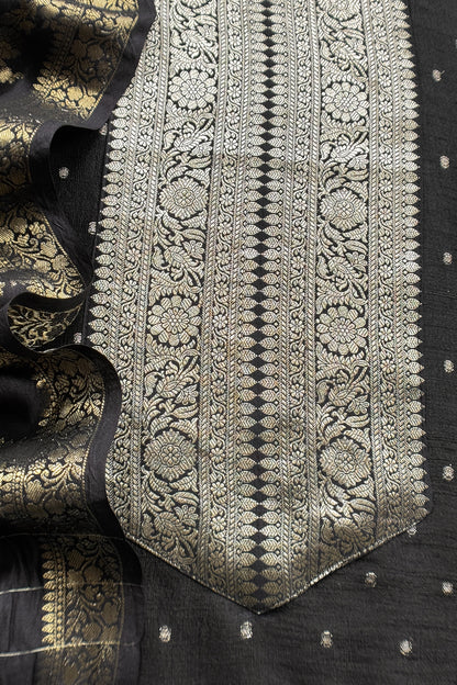 Black Pure Raw Silk Suit With Silk Floral Dupatta