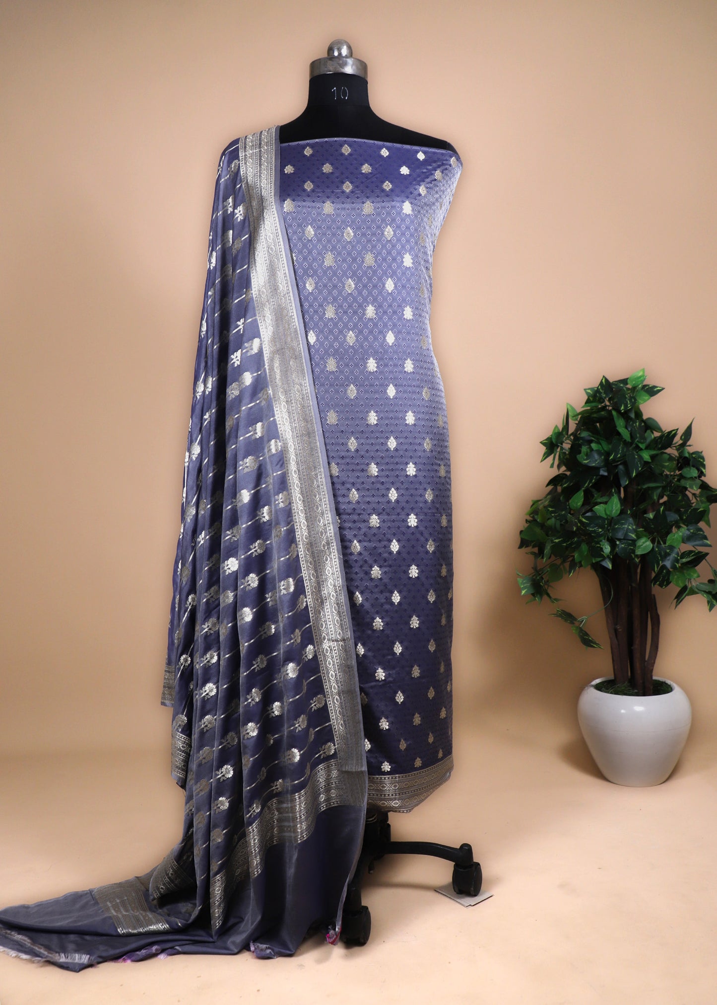 Blue Katan Silk Suit with Zari Weaving