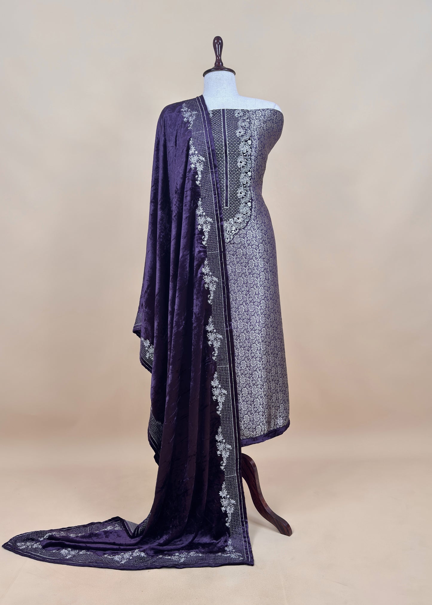 Affair Purple Brocade Silk Suit With Velvet Dupatta