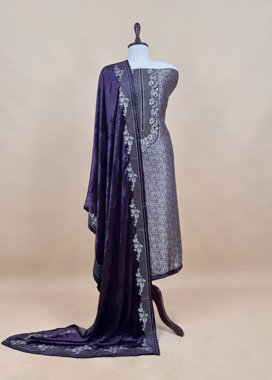 Affair Purple Brocade Silk Suit With Velvet Dupatta