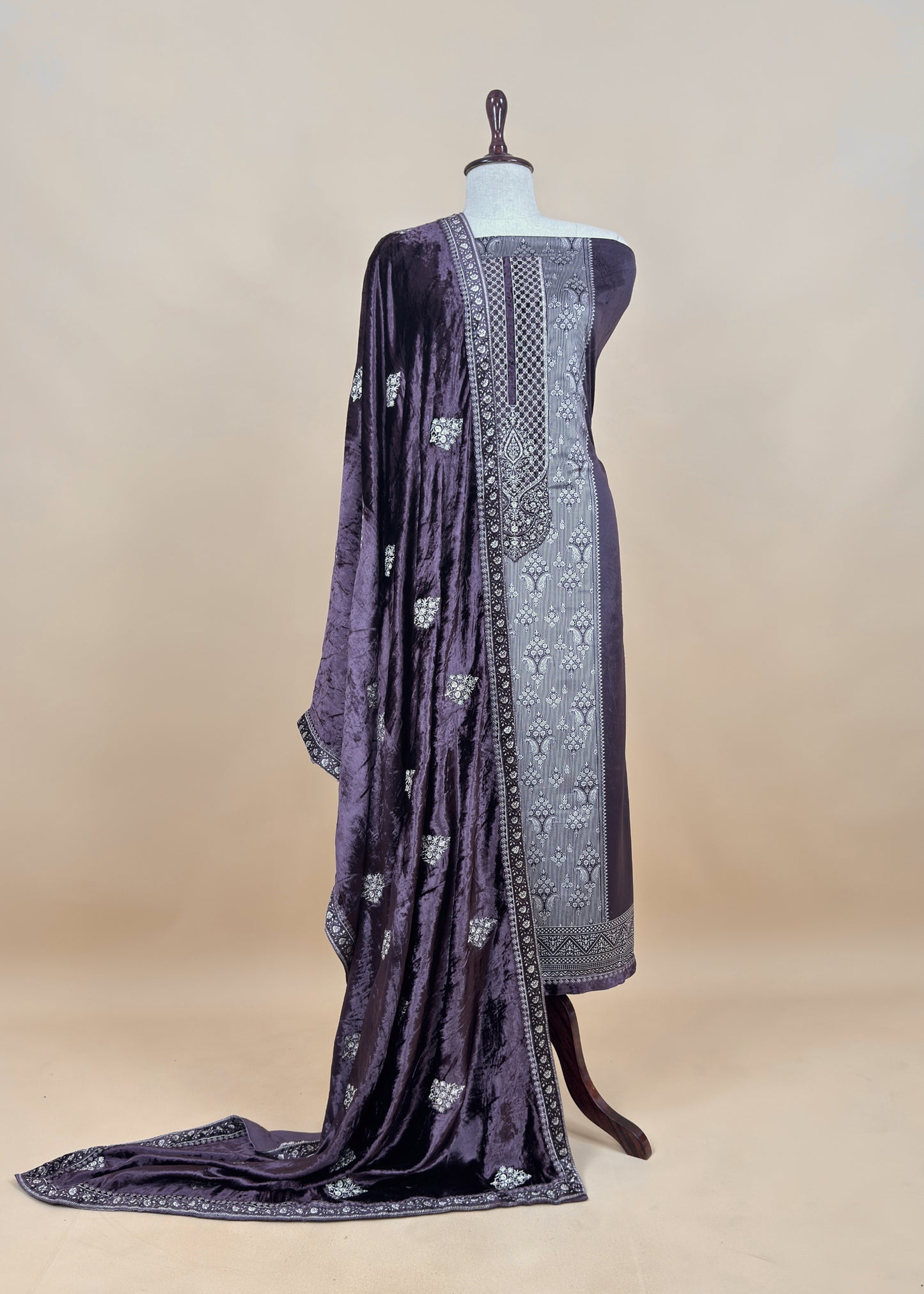 Affair Purple Velvet Silk Suit With Velvet Dupatta