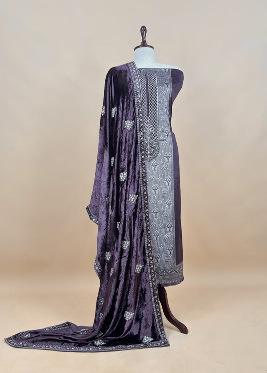 Affair Purple Velvet Silk Suit With Velvet Dupatta