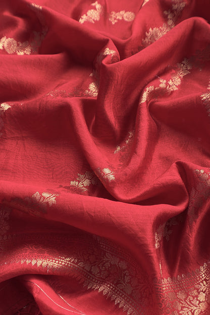 Red Pure Raw Silk Suit With Silk Floral Dupatta