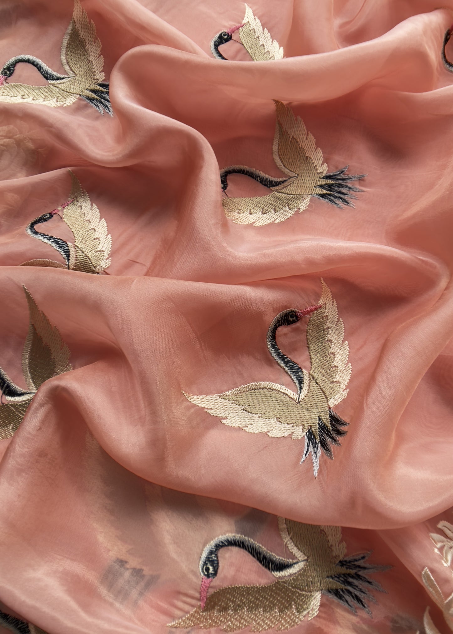 Gajri Flamingo Organza Georgette Suit Fabric With Resham Embroidery
