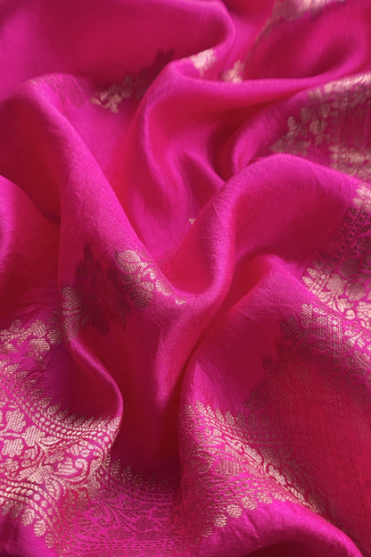 Rani Pink Pure Raw Silk Suit With Silk Floral Dupatta