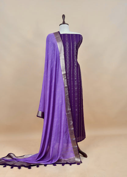 Red Varanasi Silk Suit With Zari Weaving