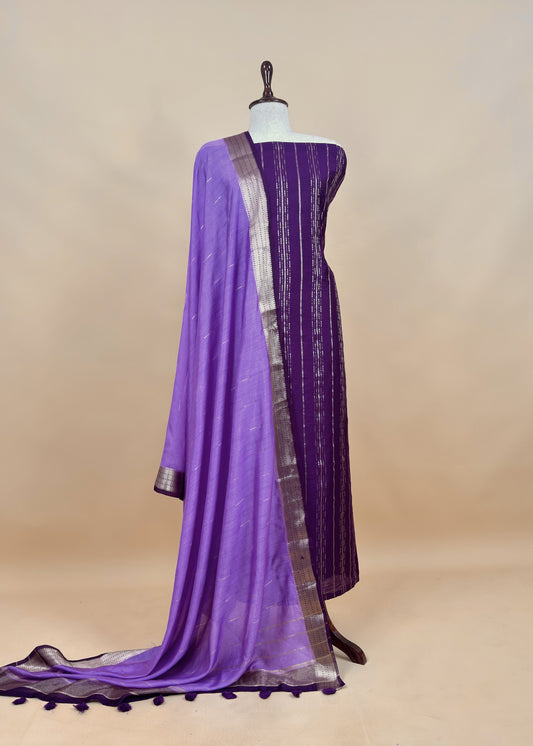 Purple Varanasi Silk Suit With Zari Weaving