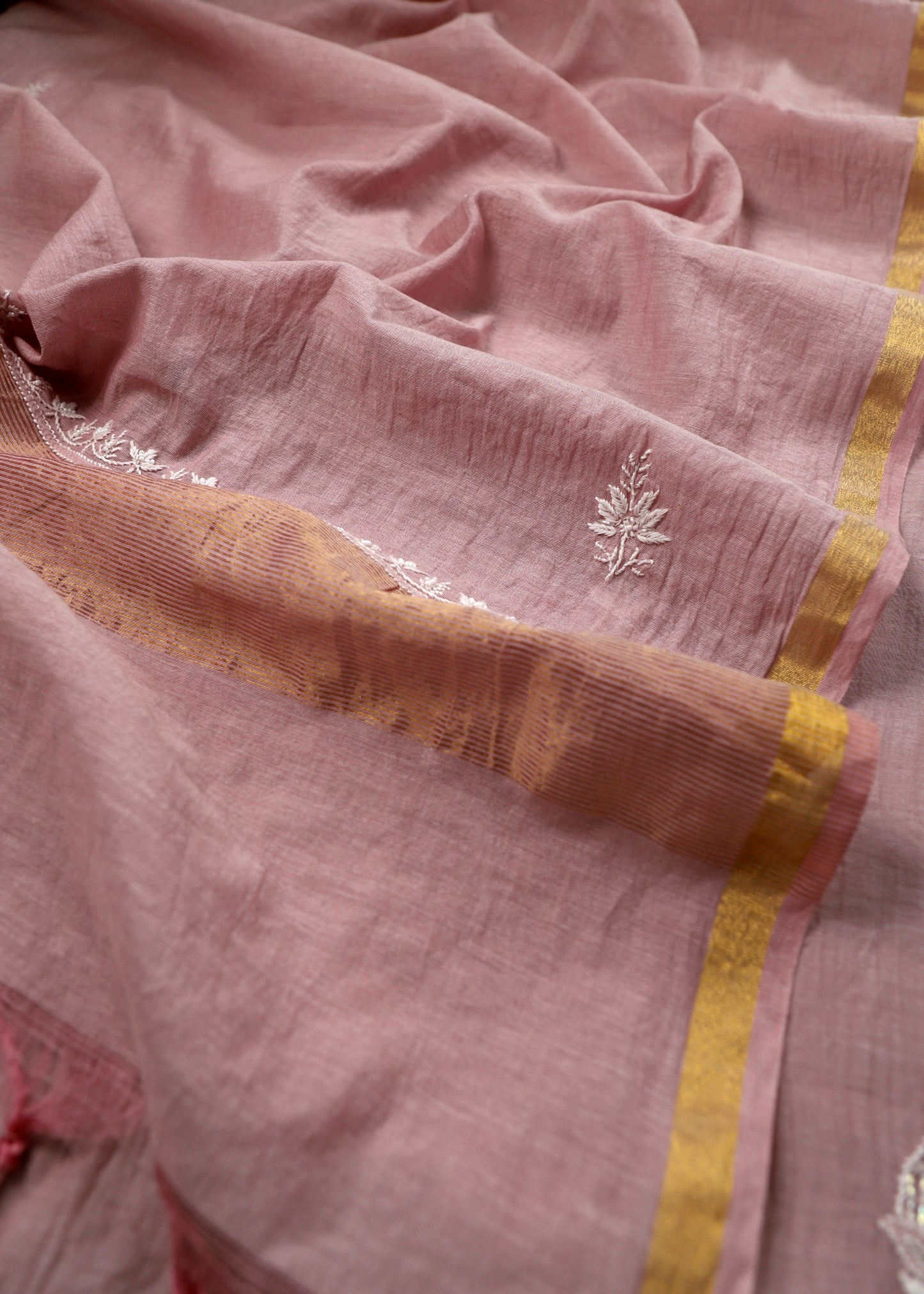 Pink Lakhnavi Mul Chanderi Suit With Chikankari Work