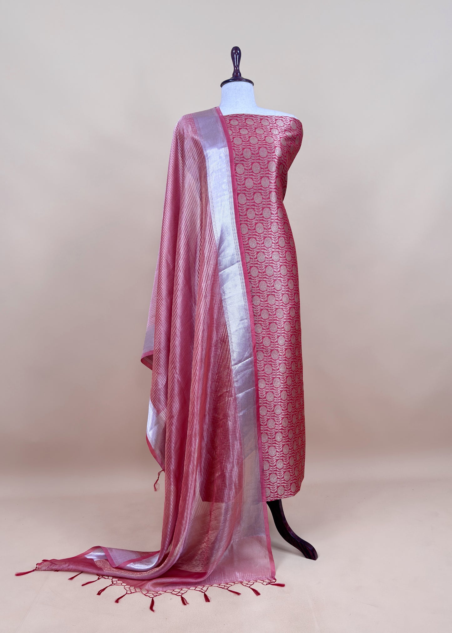 Pink Brocade Silk Kurta And Zari Panel Silk Dupatta