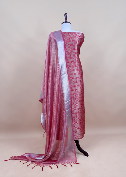 Pink Brocade Silk Kurta And Zari Panel Silk Dupatta