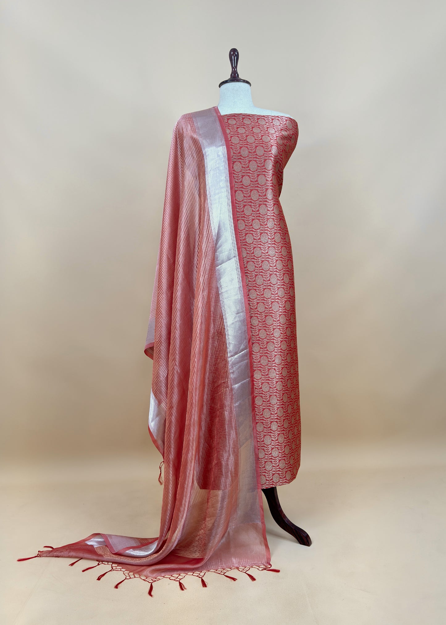 Pink Brocade Silk Kurta And Zari Panel Silk Dupatta