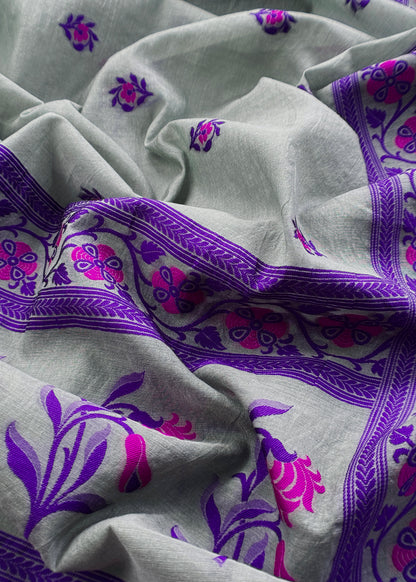 Grey Handloom Banarasi Suit With Meenakari Weaving