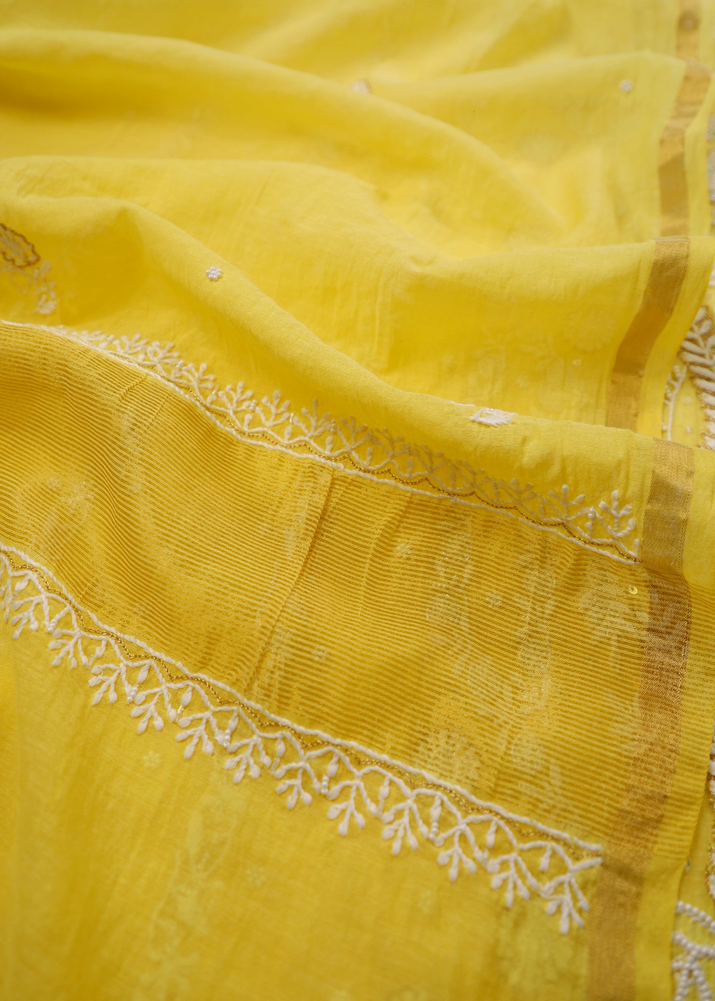 Yellow Lakhnavi Mul Chanderi Suit With Dupatta