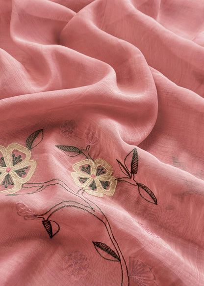 Pink Pure Mulmul Suit Fabric With Appliqué Work