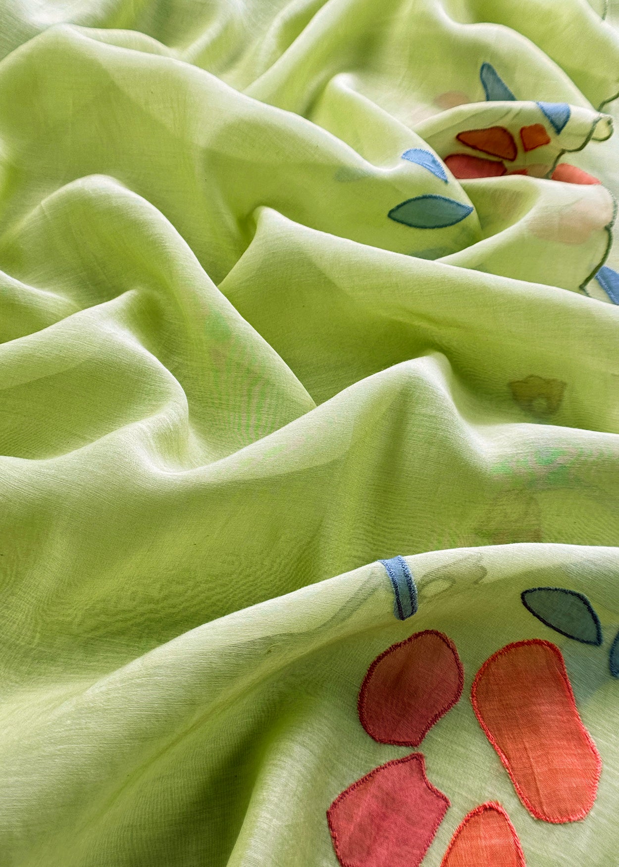 Pastel Green Pure Mulmul Suit Fabric With Appliqué Work