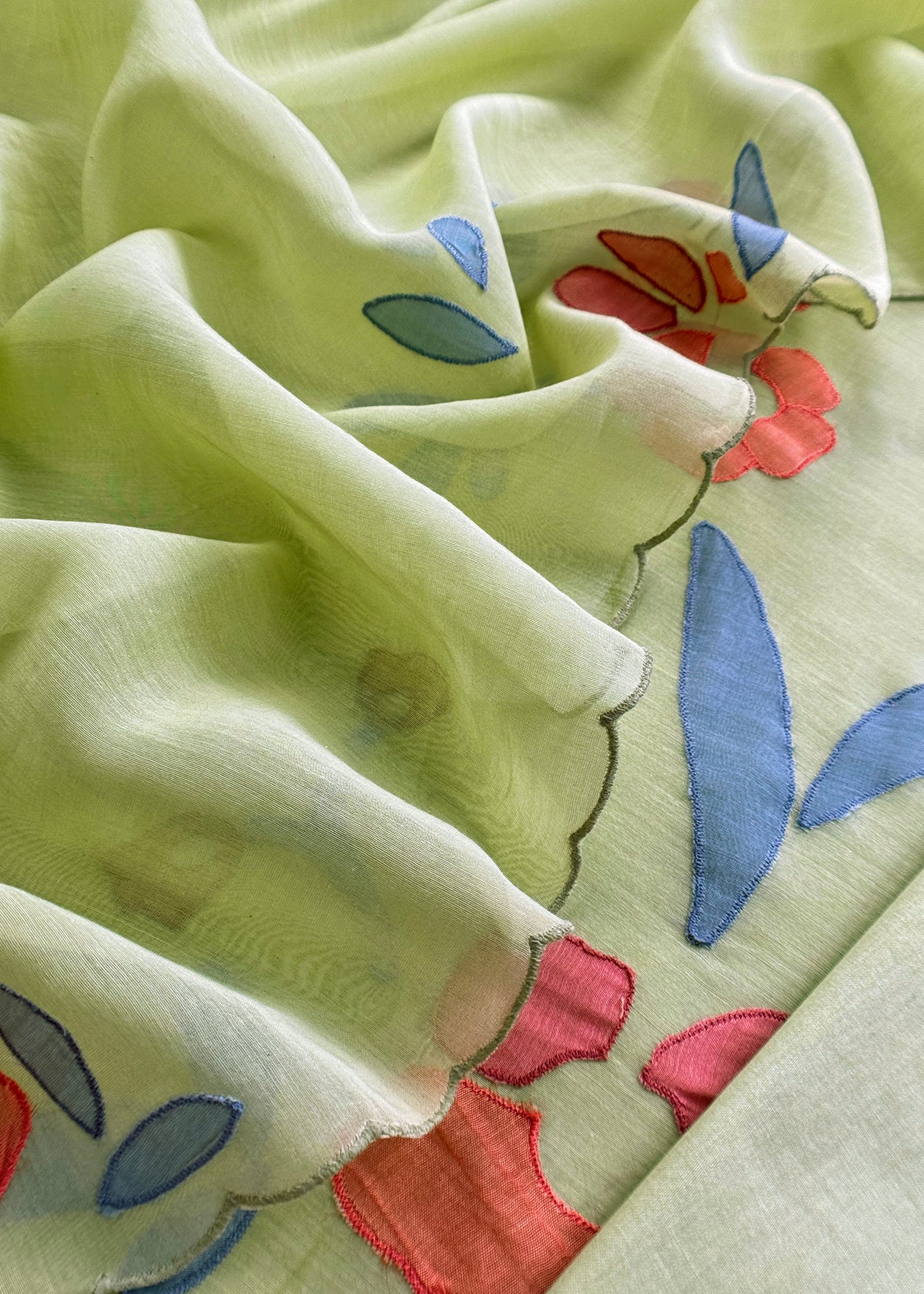 Pastel Green Pure Mulmul Suit Fabric With Appliqué Work