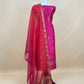 Pink And Red Handloom Raw Silk Suit With Kora Silk Dupatta