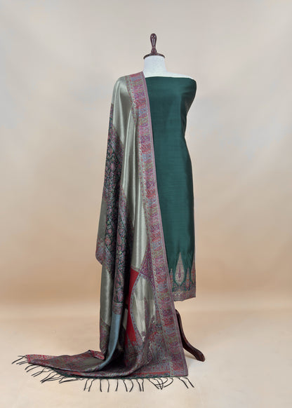 Blue Premium Kani Silk Unstitched Suit With Dupatta