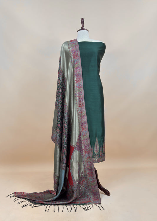 Green Premium Kani Silk Unstitched Suit With Dupatta