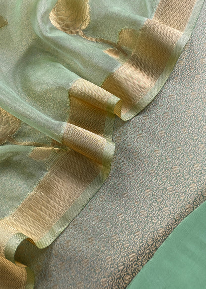 Brocade woven suit set with tissue silk dupatta


